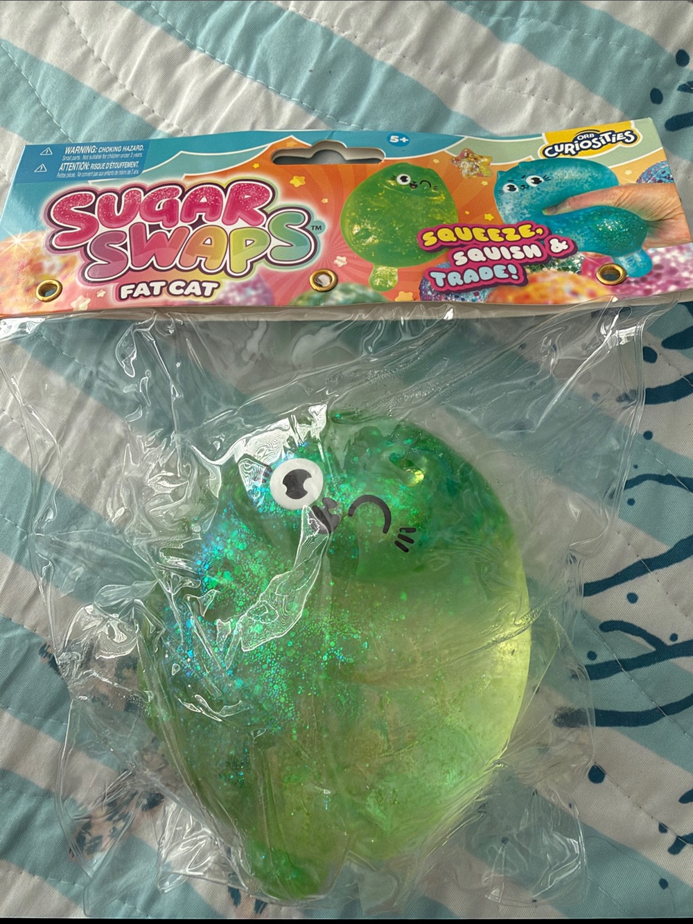 Fat Cat Squeezable Toy - Green Glitter